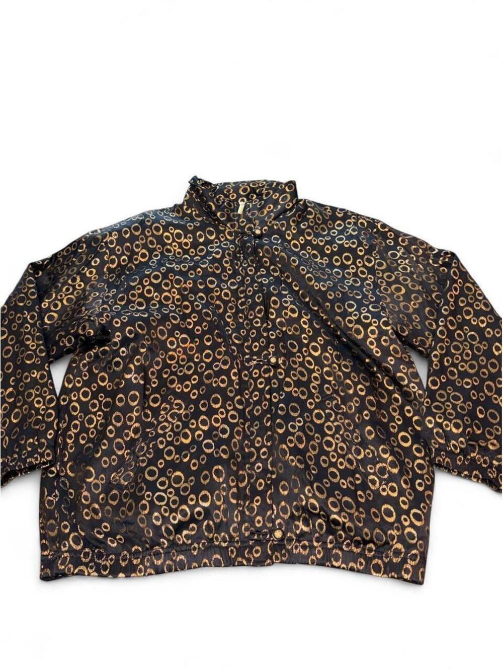 Vintage Mureli 100% Silk Metallic Black & Gold Print Bomber Jacket - Size L